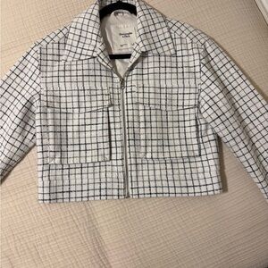 Abercrombie & Fitch White and Navy Grid Blazer